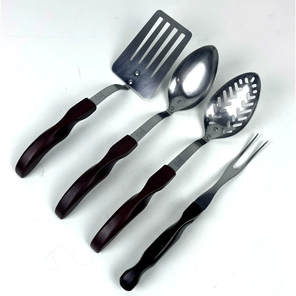 4 Cutco Serving Kitchen Utensil Set Slotted Spoon Spatula Fork Contoured Handles